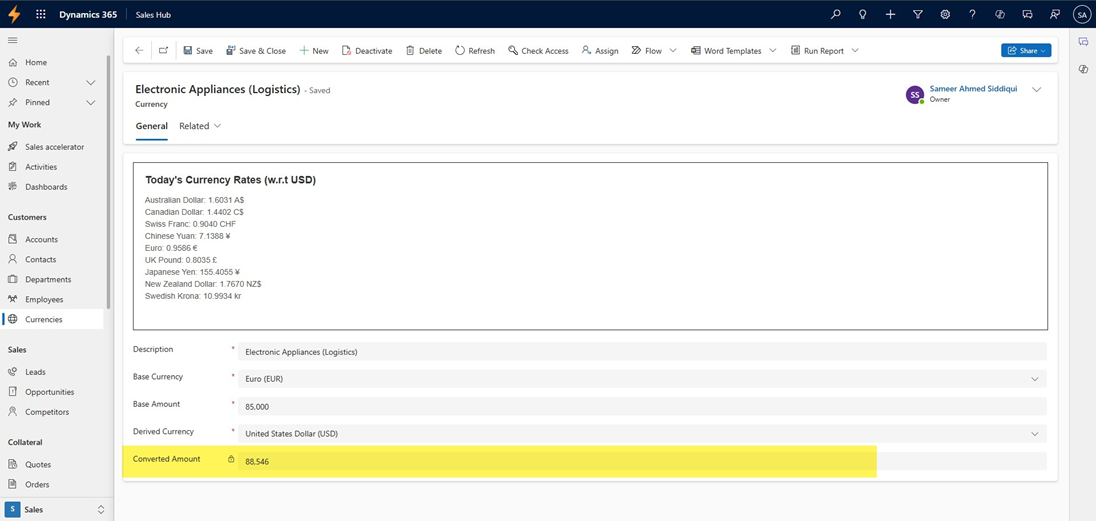 After saving the form, the converted amount is automatically populated in the Converted Amount field